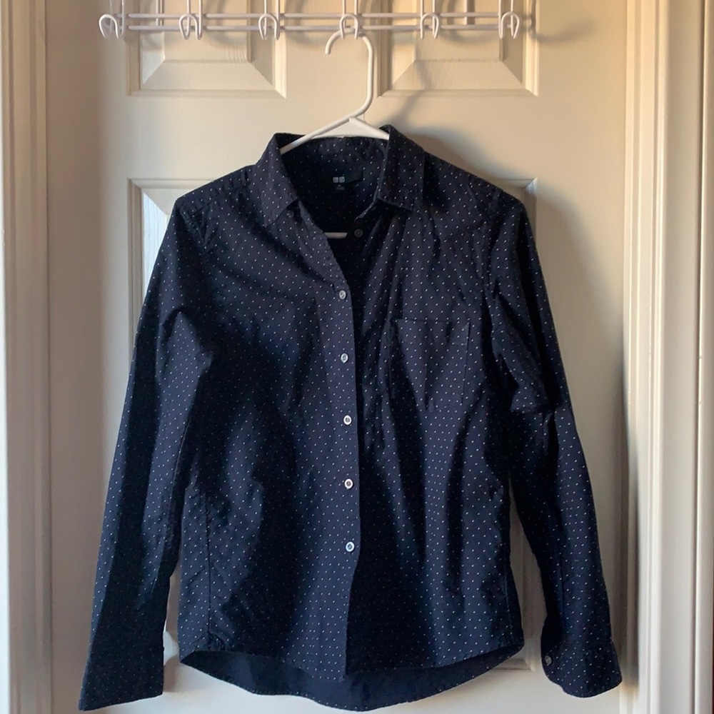 Button Down Blue with White polka dots Shirt . Size XS